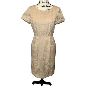 Alex Marie Tan Textured Sheath Pencil Dress Pockets Geometric Office Work Sz 4